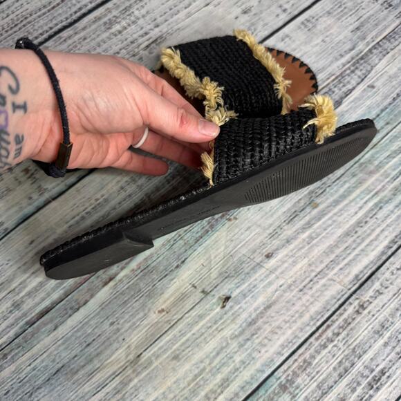 Chelsea & Violet Black Raffia Fringe Slide Sandals Boho 8.5 - Picture 2 of 3
